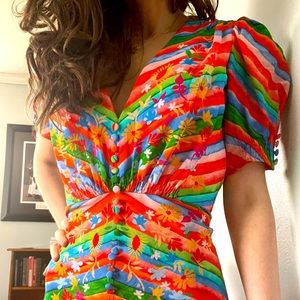 Saloni silk tent long multicolored dress worn once